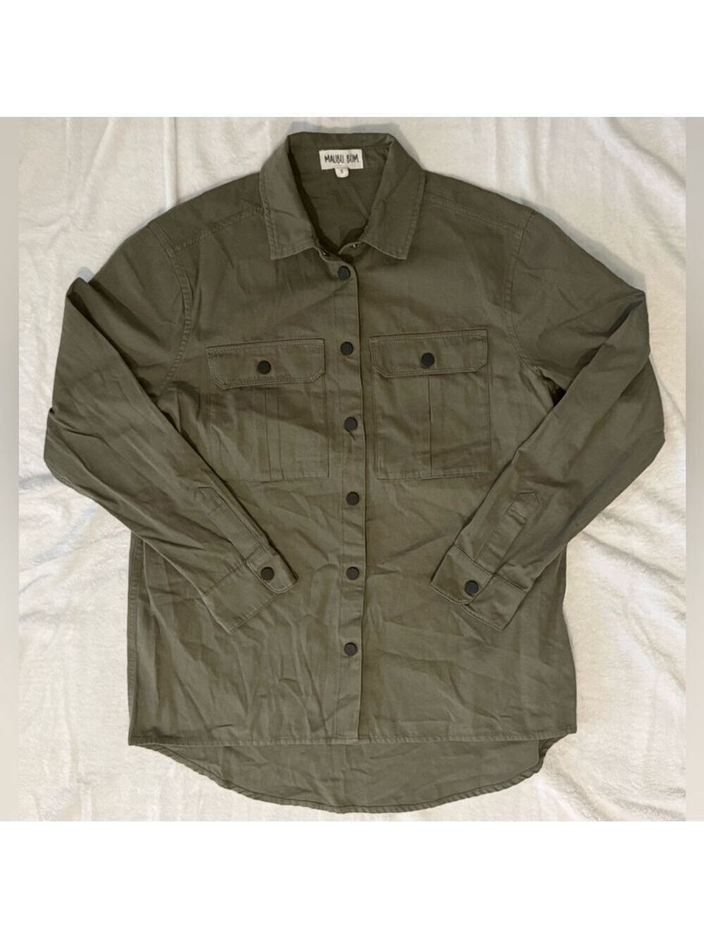 Malibu Bum Army Green Shacket Button-Up Utility Layering Top Small - Picture 11 of 15